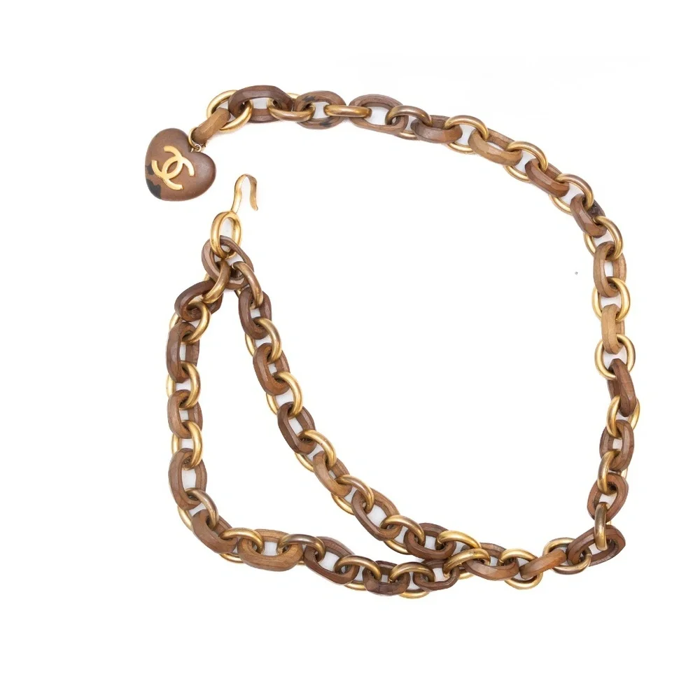 Extremely RARE VTG Authentic Chanel Wooden Heart Chain Belt – SS 2008 Collection